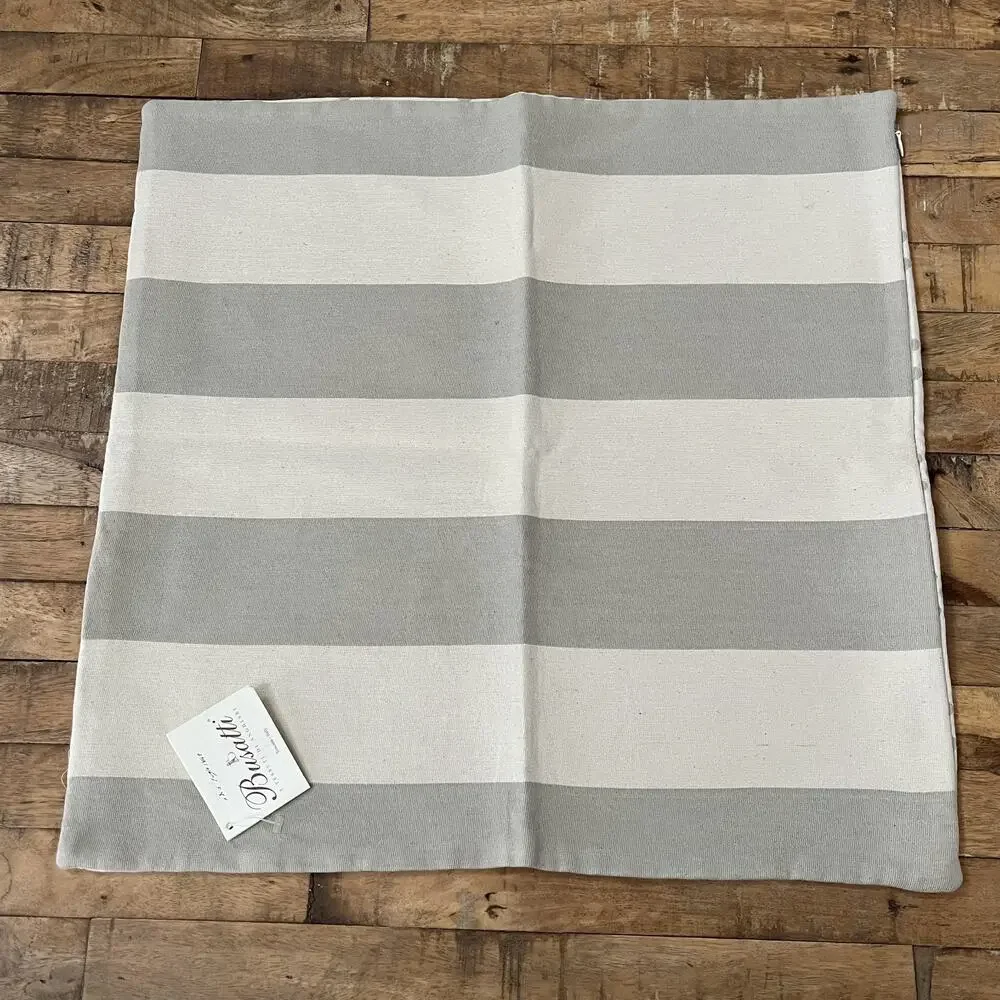 Busatti Cotton Square Pillow Covers (2) Gray & Ivory Striped Dot Pattern NWT